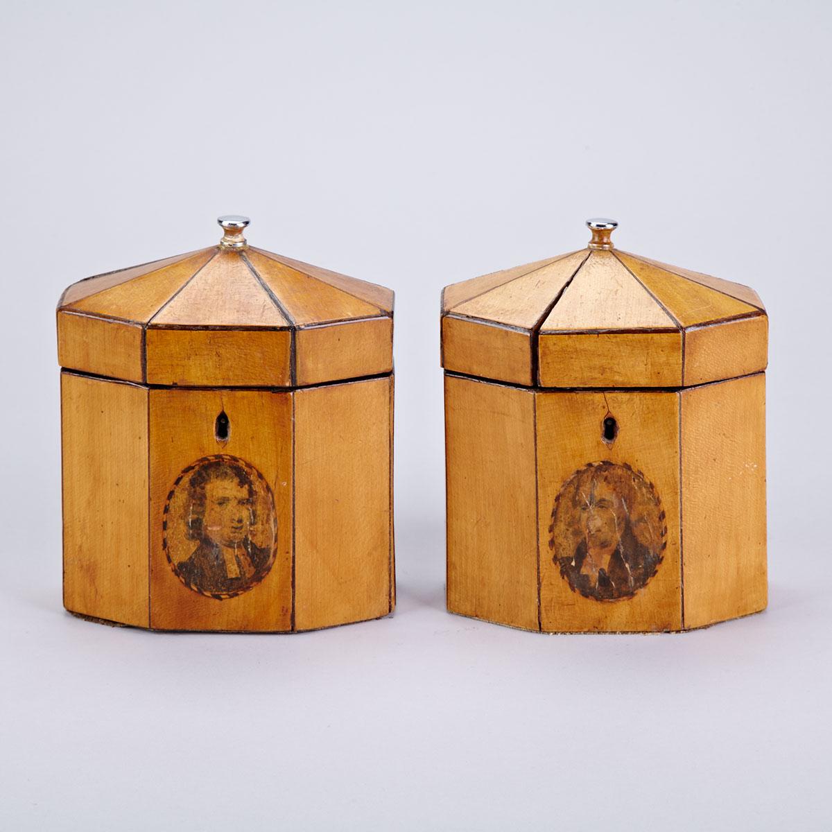 Pair of George III Satinwood Tea Caddies, c.1800