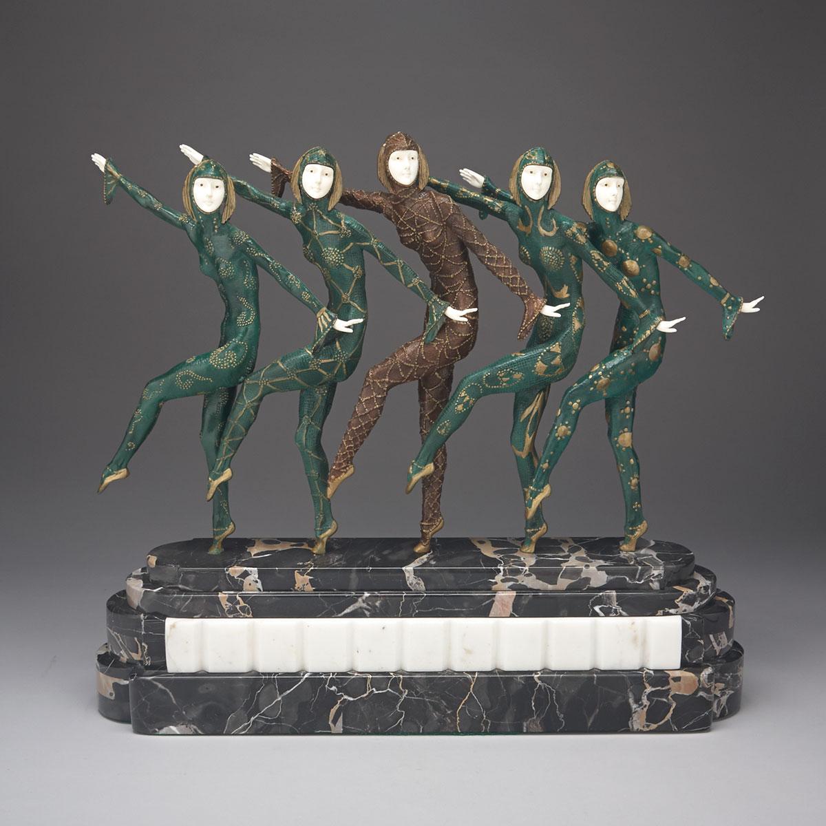 Art Deco Patinated and Gilt Bronze Figural Group: ‘Les Girls’, late 20th century