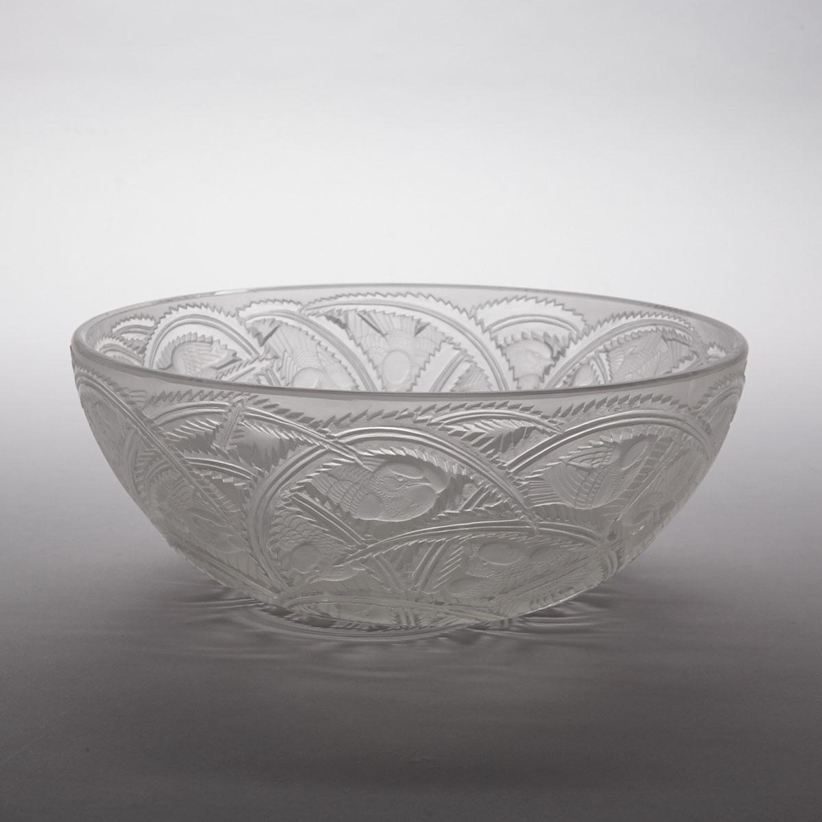 ‘Pinsons’, Lalique Moulded and Partly Frosted Glass Bowl, post-1945