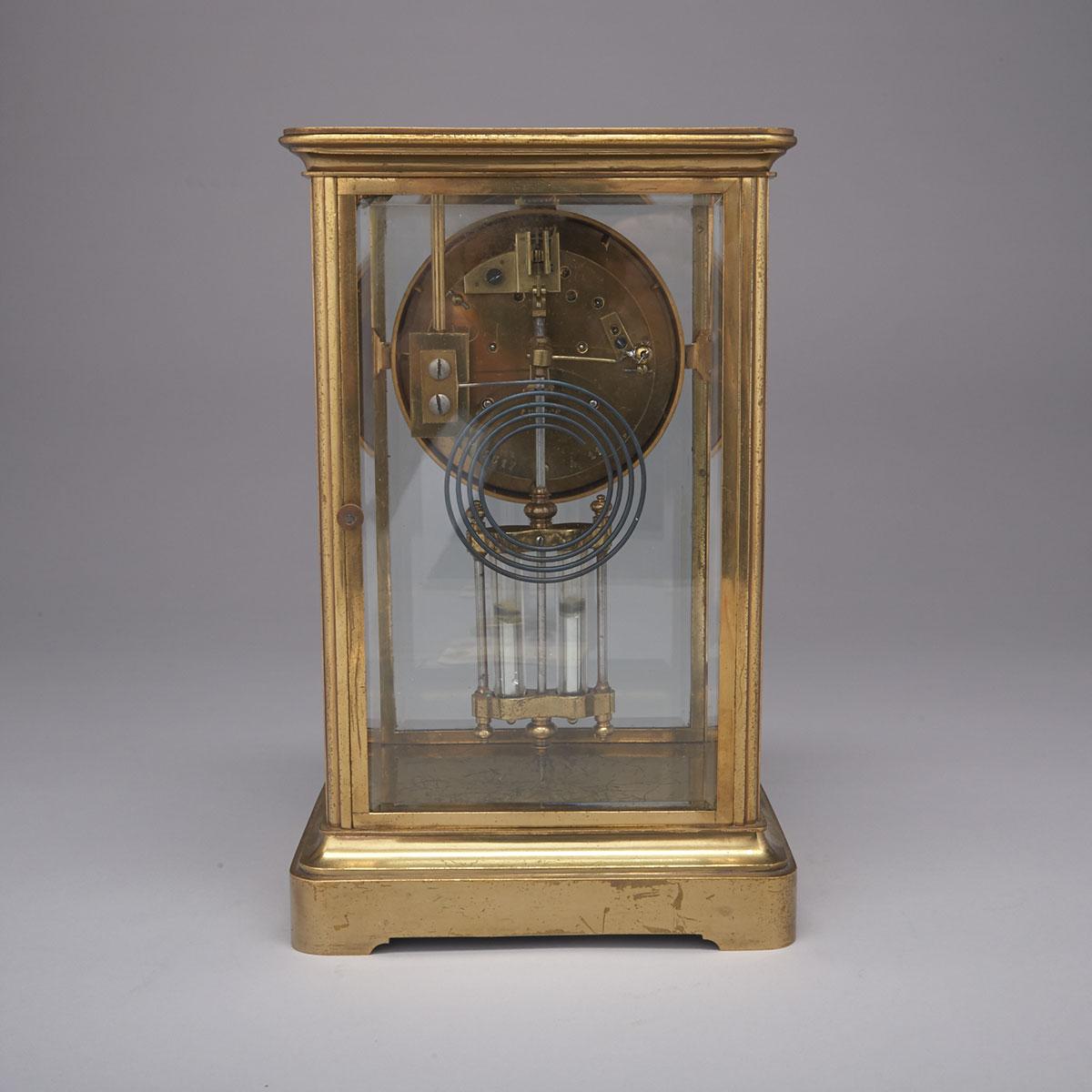 French Lacquered Brass and Glass ‘Crystal Regulator’ Mantel Clock