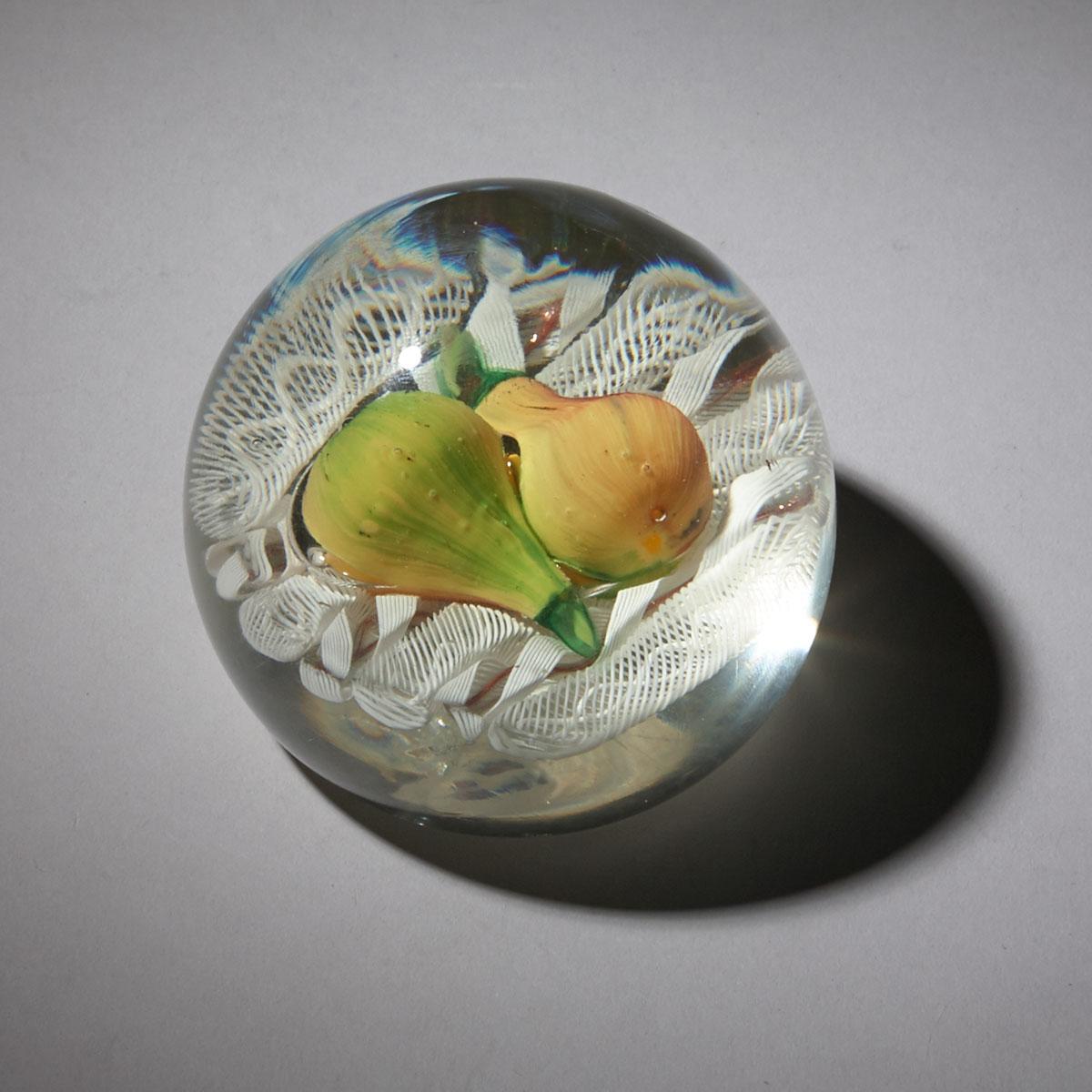 Latticino Ground Pears Glass Paperweight, 19th/20th century
