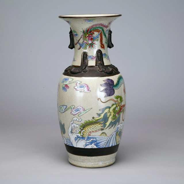 Famille Rose Crackle Glaze Dragon Vase, Chenghua Mark, Early 20th Century