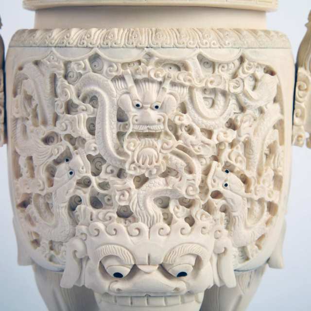 Large Ivory Carved Tripod Censer