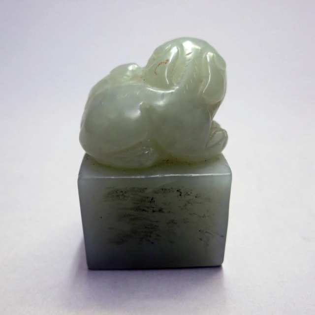 Pale Celadon Jade Fu-Lion Seal