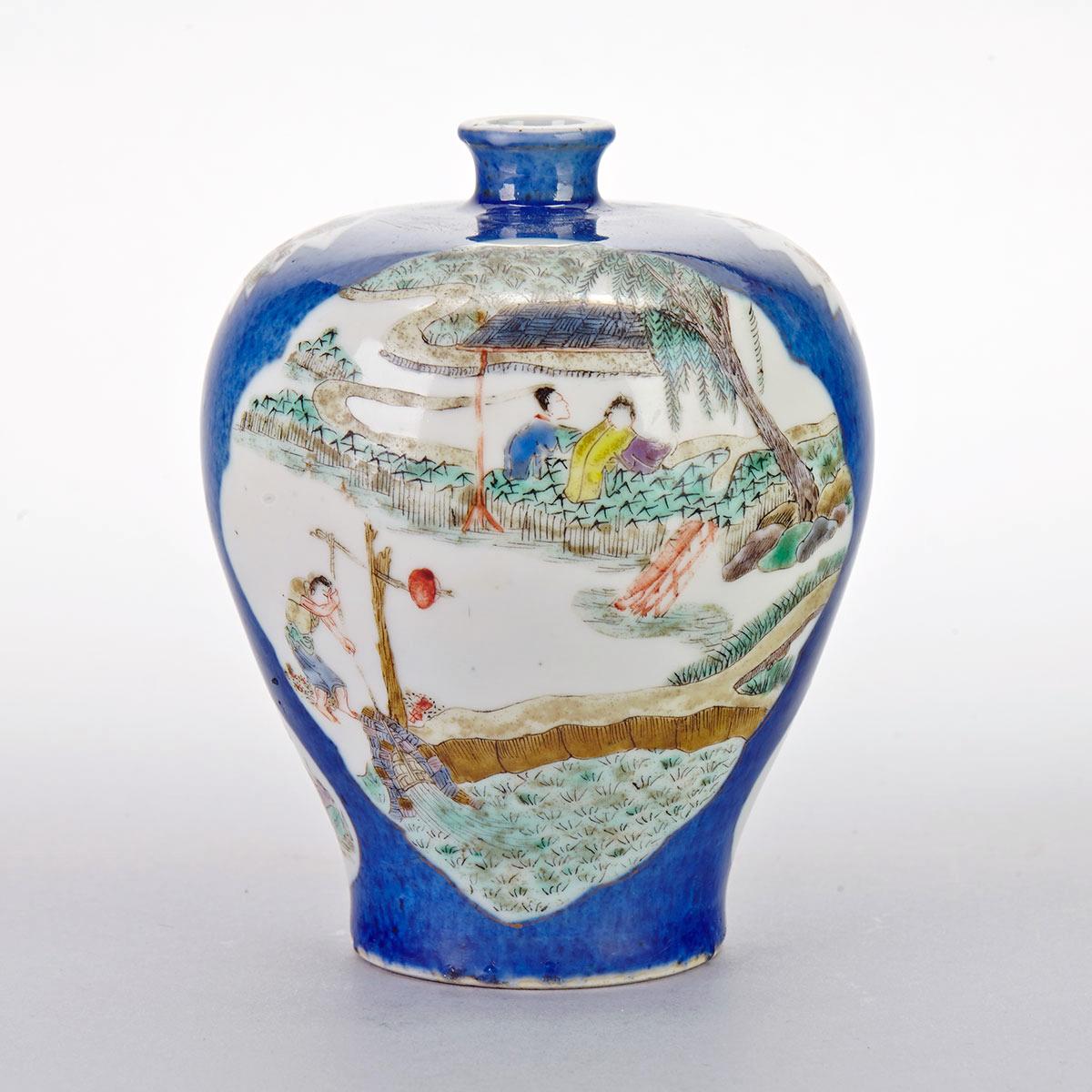 Famille Rose Blue Ground Vase, Kangxi Mark, Republican Period 