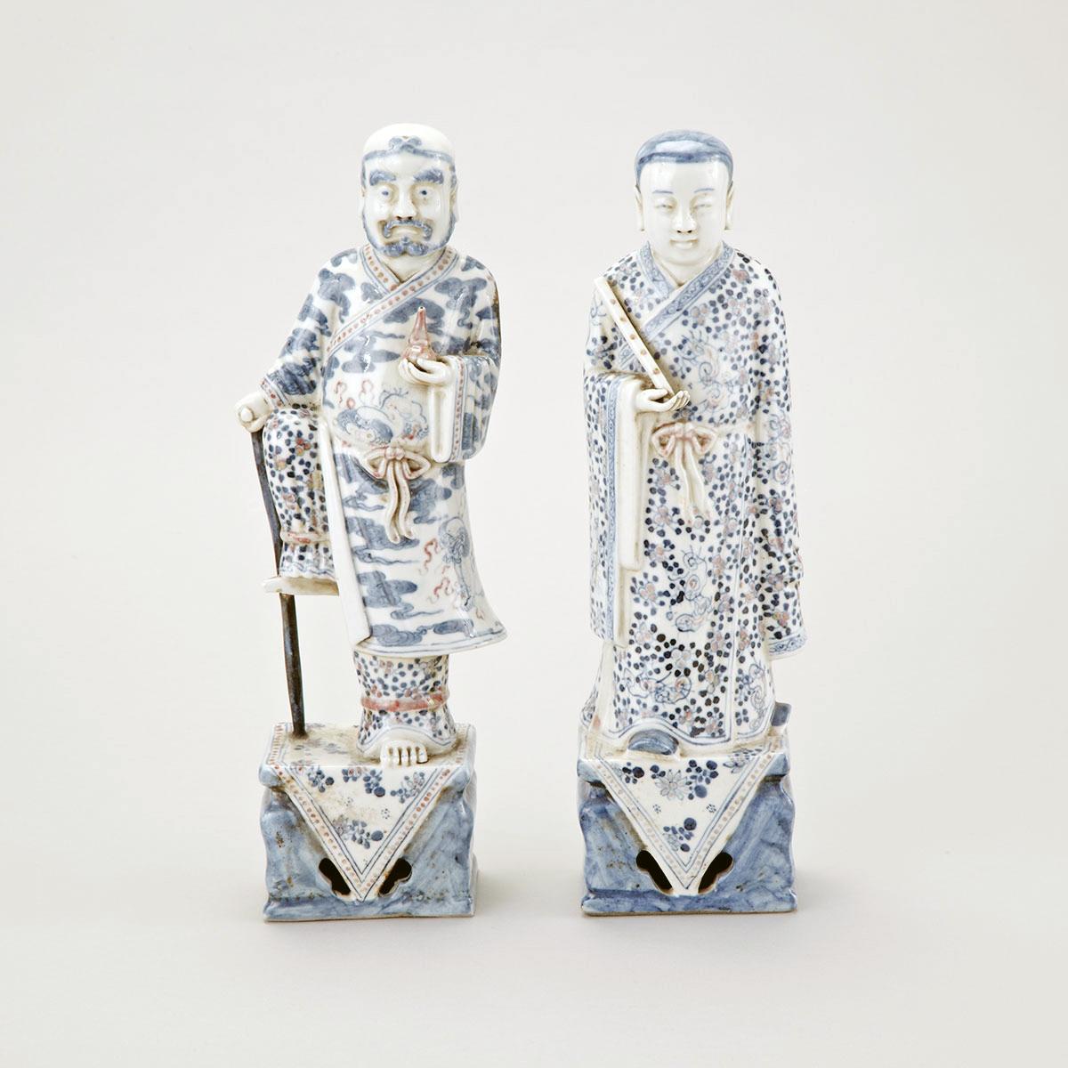 Two Blue, White and Copper Red Daoist Immortals, Early 20th Century