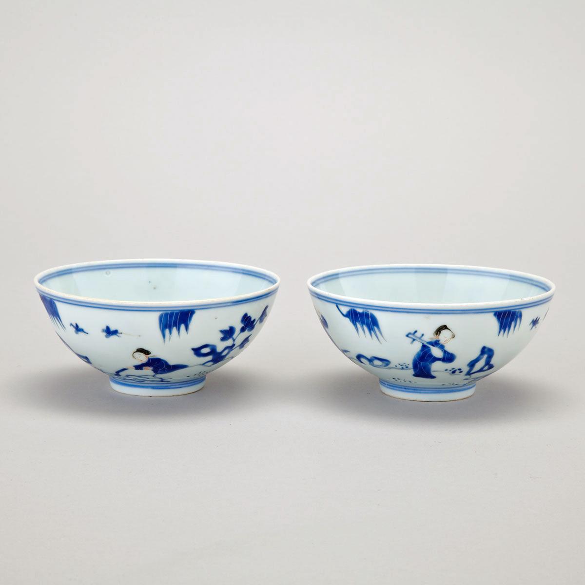 Pair of Overglaze Blue Wine Cups, 18th/19th Century