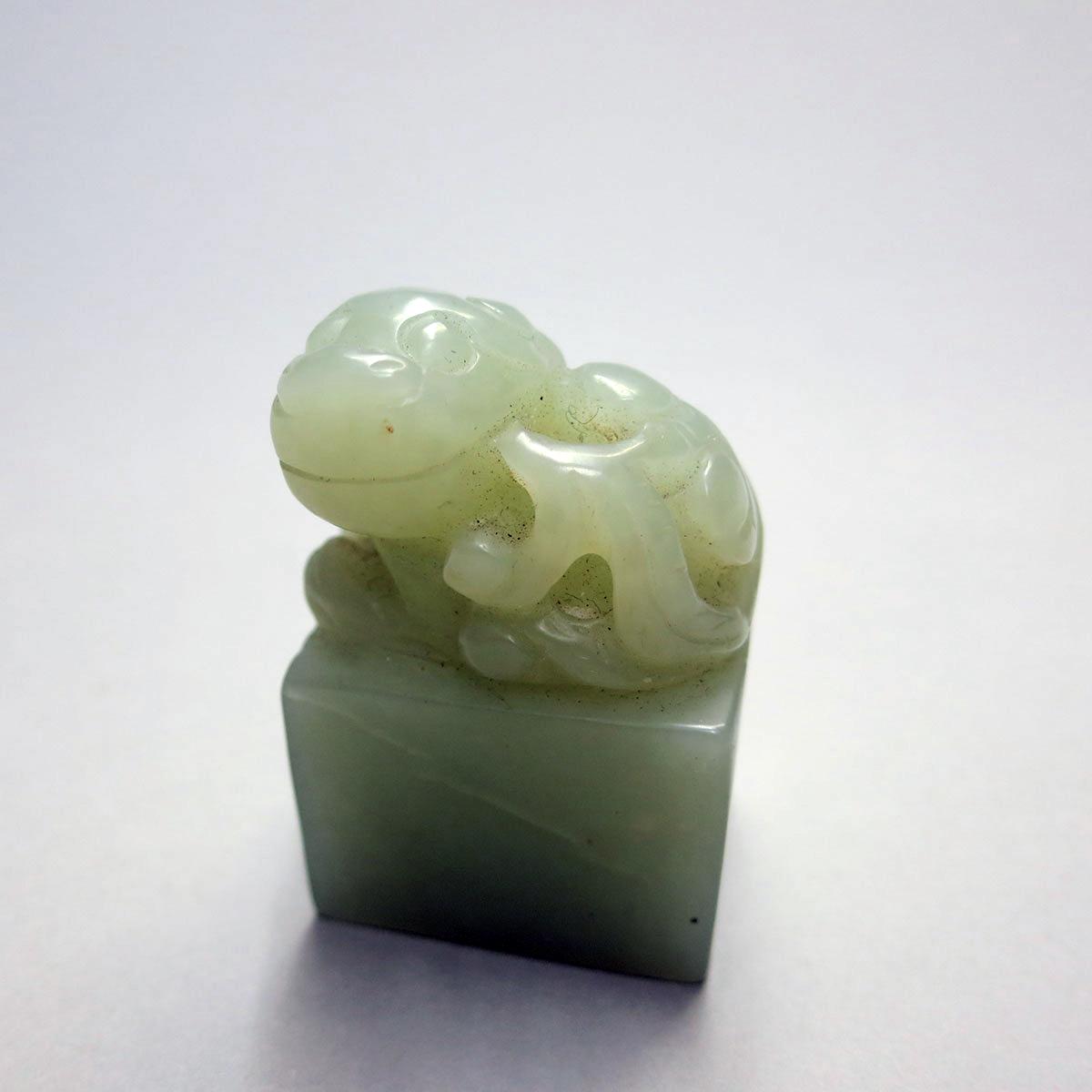 Pale Celadon Jade Fu-Lion Seal