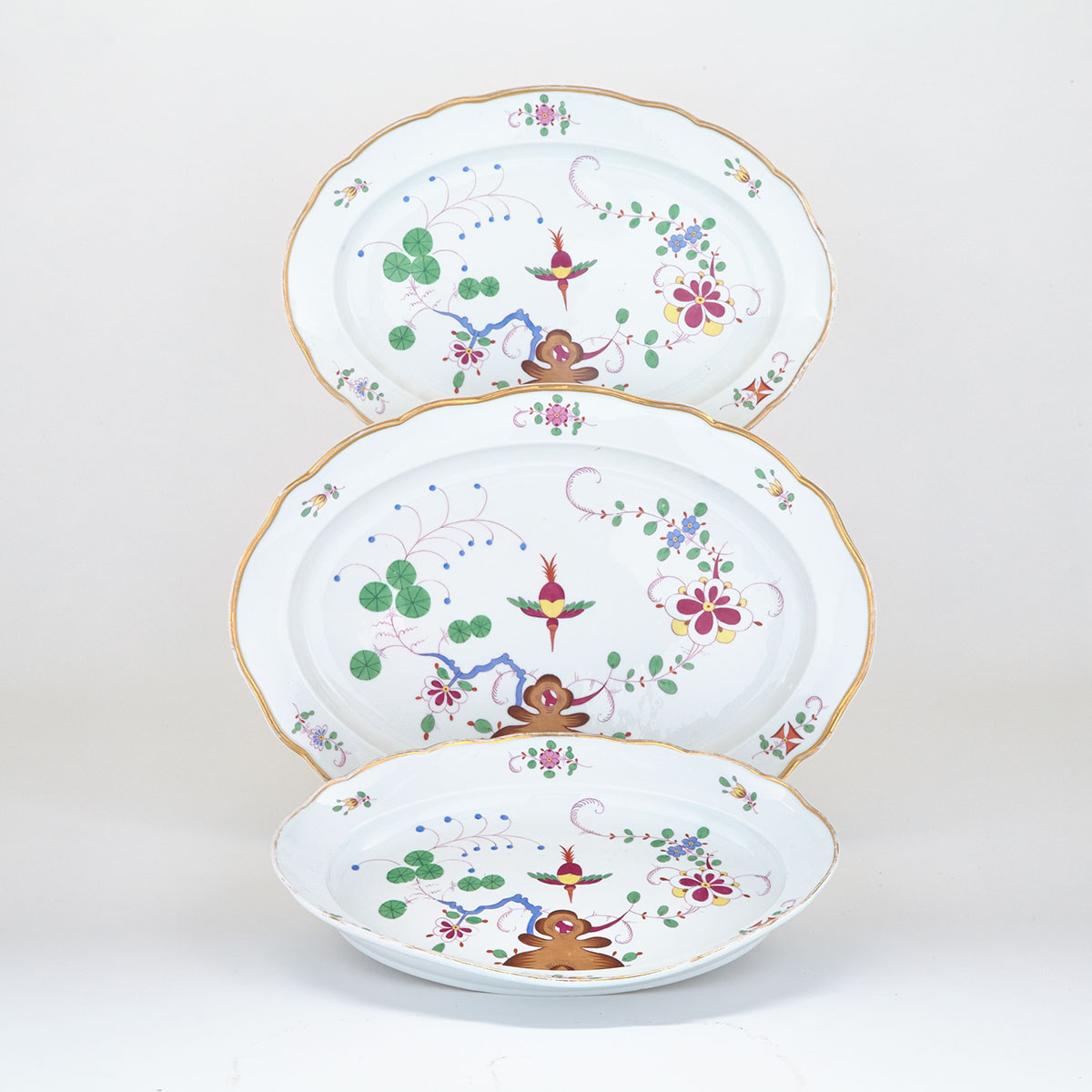 Three Meissen Oval Platters, 19th century