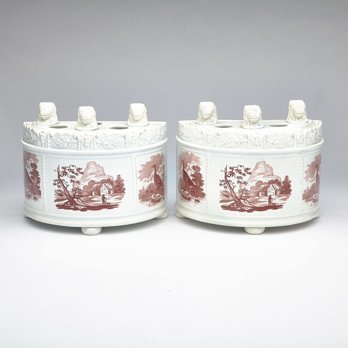 Pair of English Pearlware Demi-Lune Shaped Bough Pots, c.1810