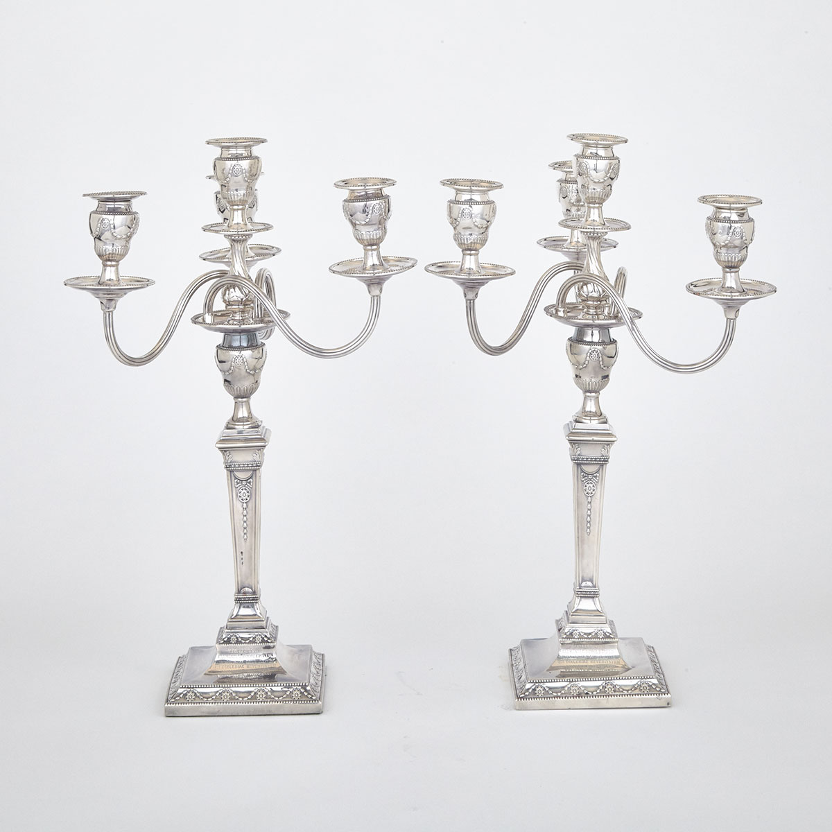 Pair of Victorian Silver Four-Light Candelabra, Hawksworth, Eyre & Co., Sheffield, 1890