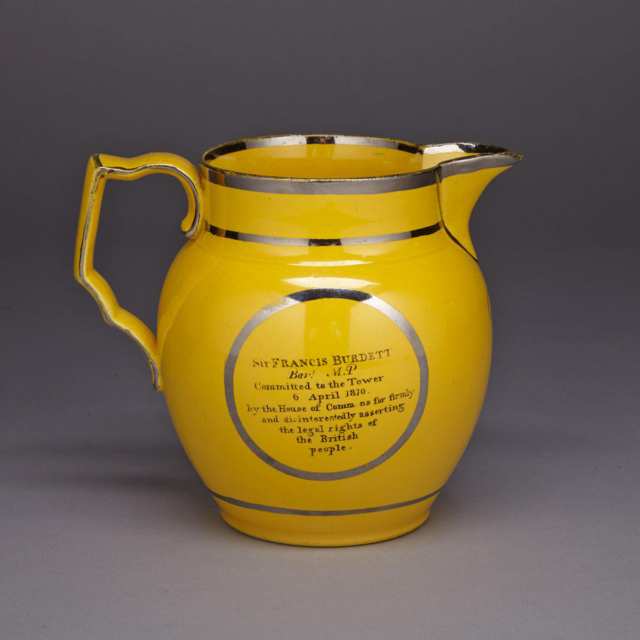 Staffordshire Yellow-Ground Silver Lustre ‘Burdett’ Jug, c.1810