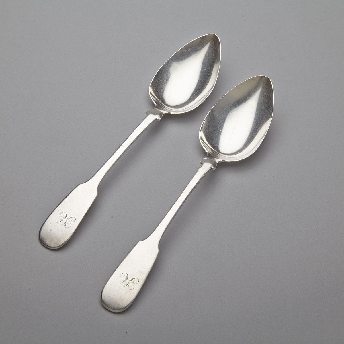 Pair of Canadian Silver Fiddle Pattern Table Spoons, William C. Morrison, Toronto, Ont., mid-19th century