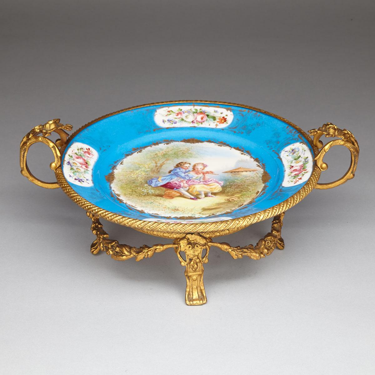 Ormolu Mounted Sevres Style Porcelain Plate on Stand, 19th century