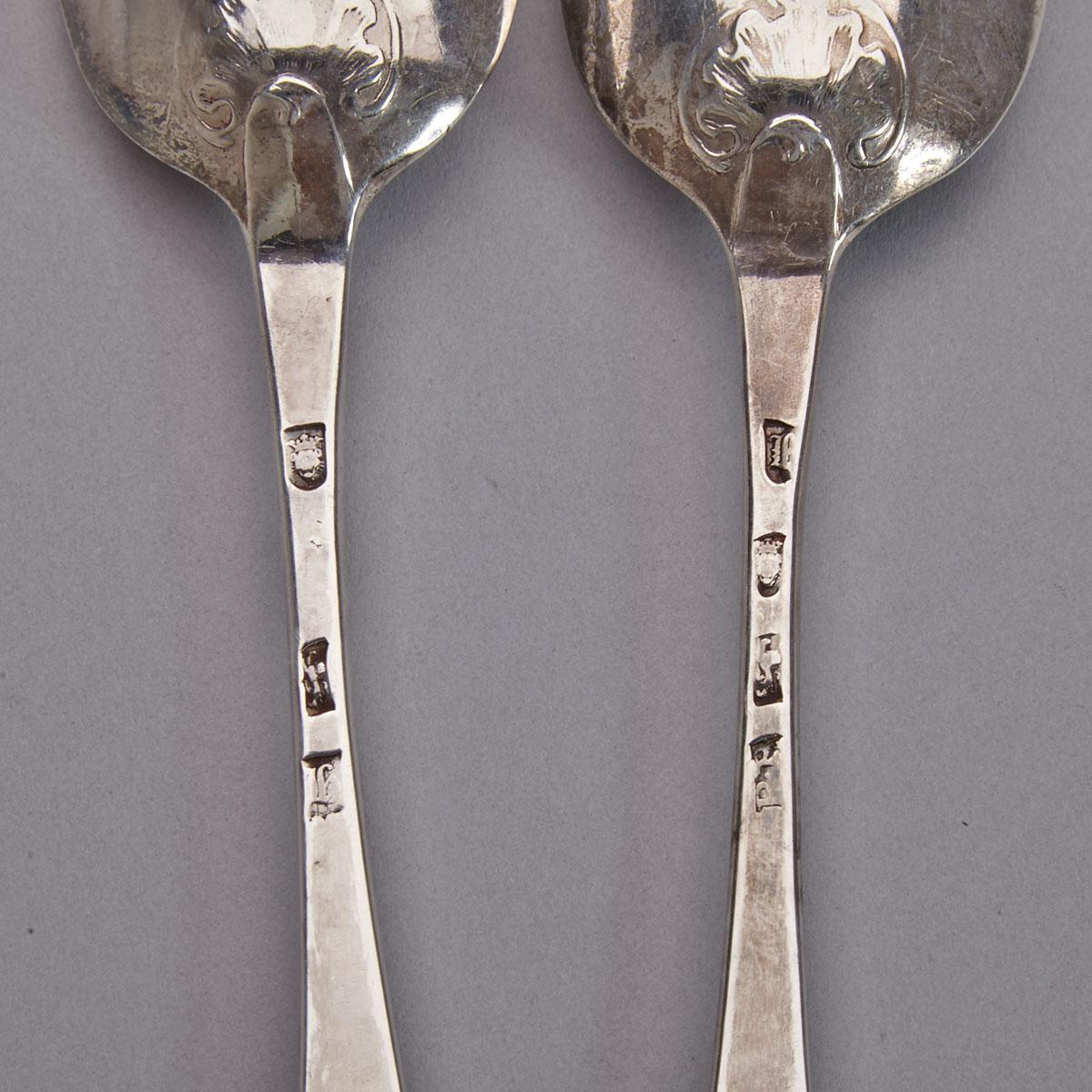 Pair of George III Silver Hanoverian Pattern Table Spoons, London, 1763