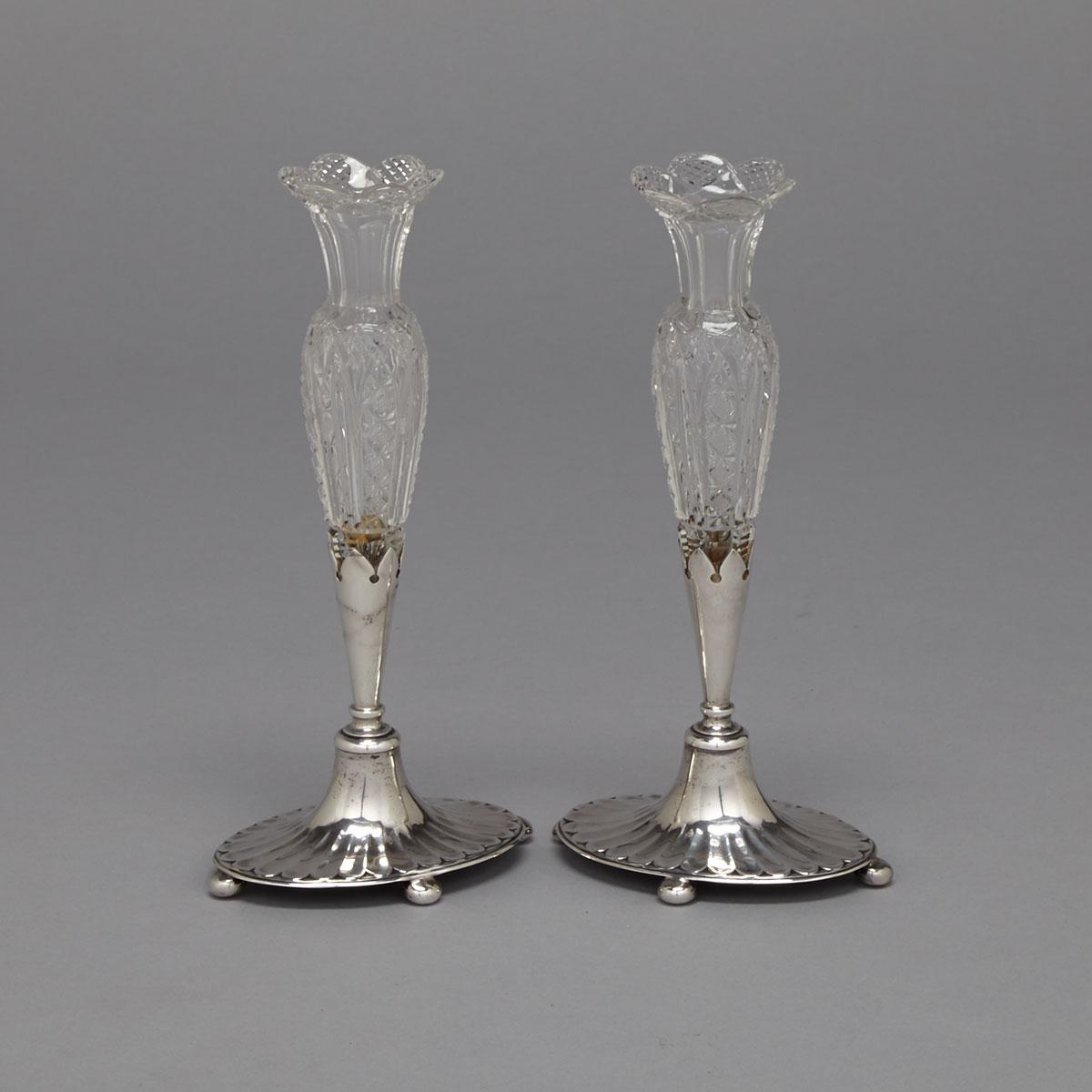 Pair of Edwardian Silver Mounted Cut Glass Bud Vases, Joseph Rodgers & Sons, Sheffield, 1902