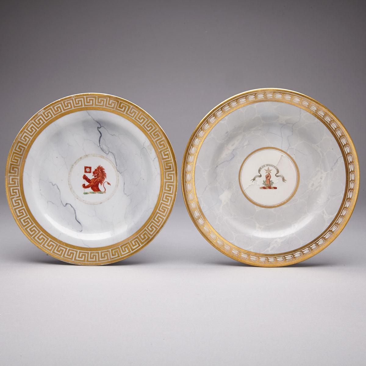 Two Flight & Barr Worcester Grey Marbled Ground Armorial Plates, c.1804-19