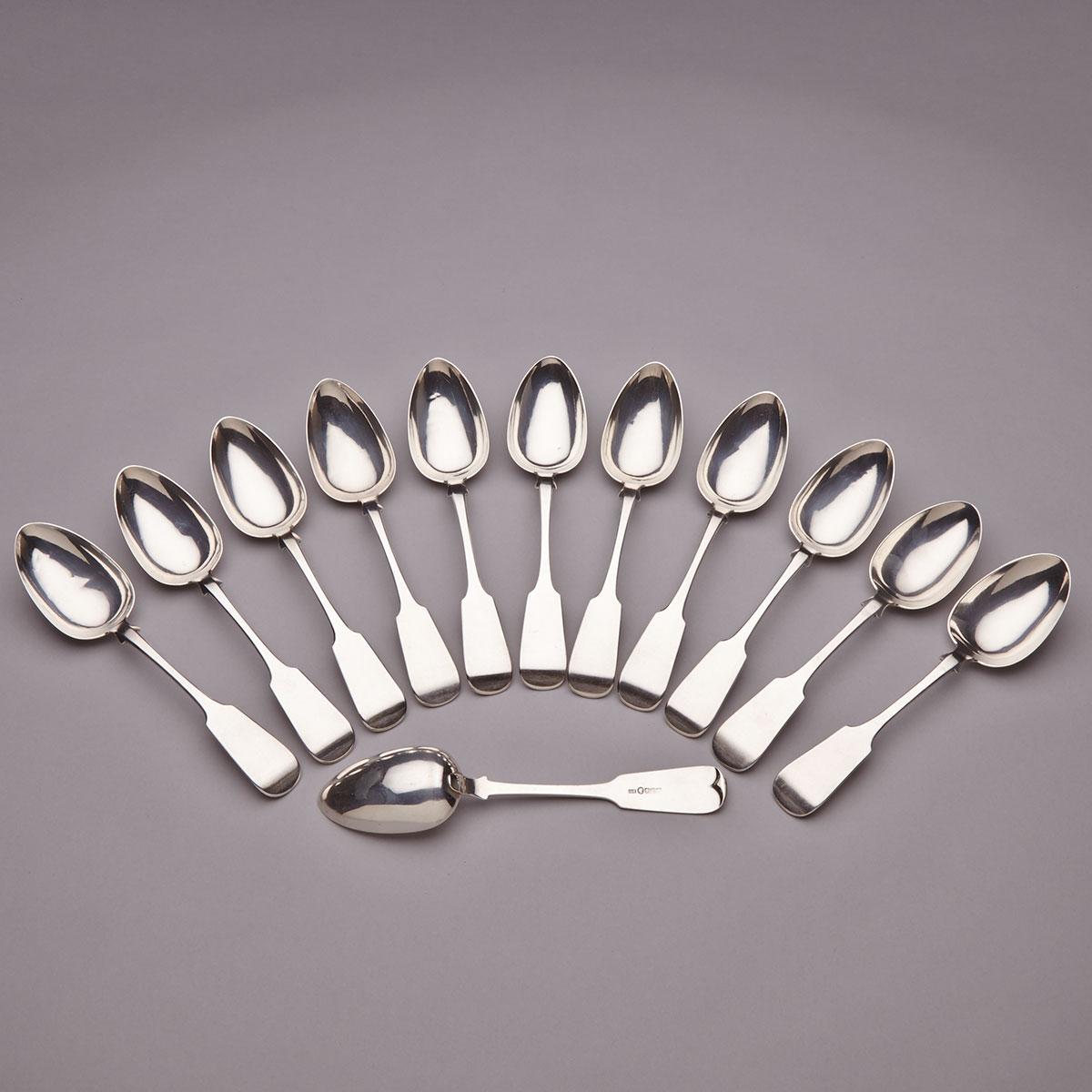 Twelve Victorian Scottish Silver Fiddle Pattern Table Spoons, George Innes, Glasgow, 1839