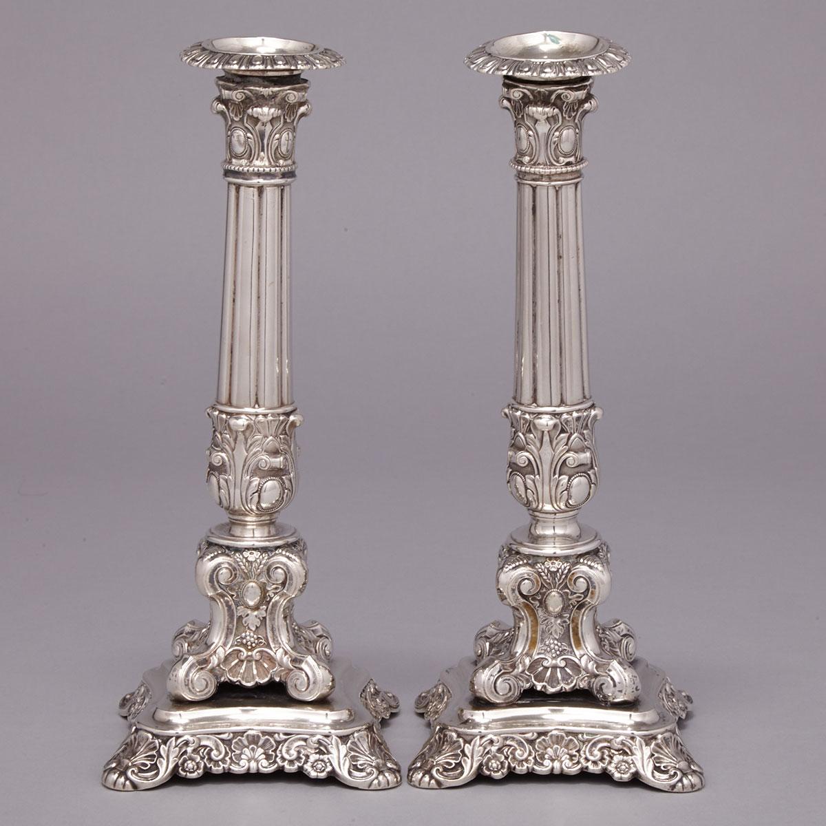 Pair of Continental Silver Candlesticks, 19th century