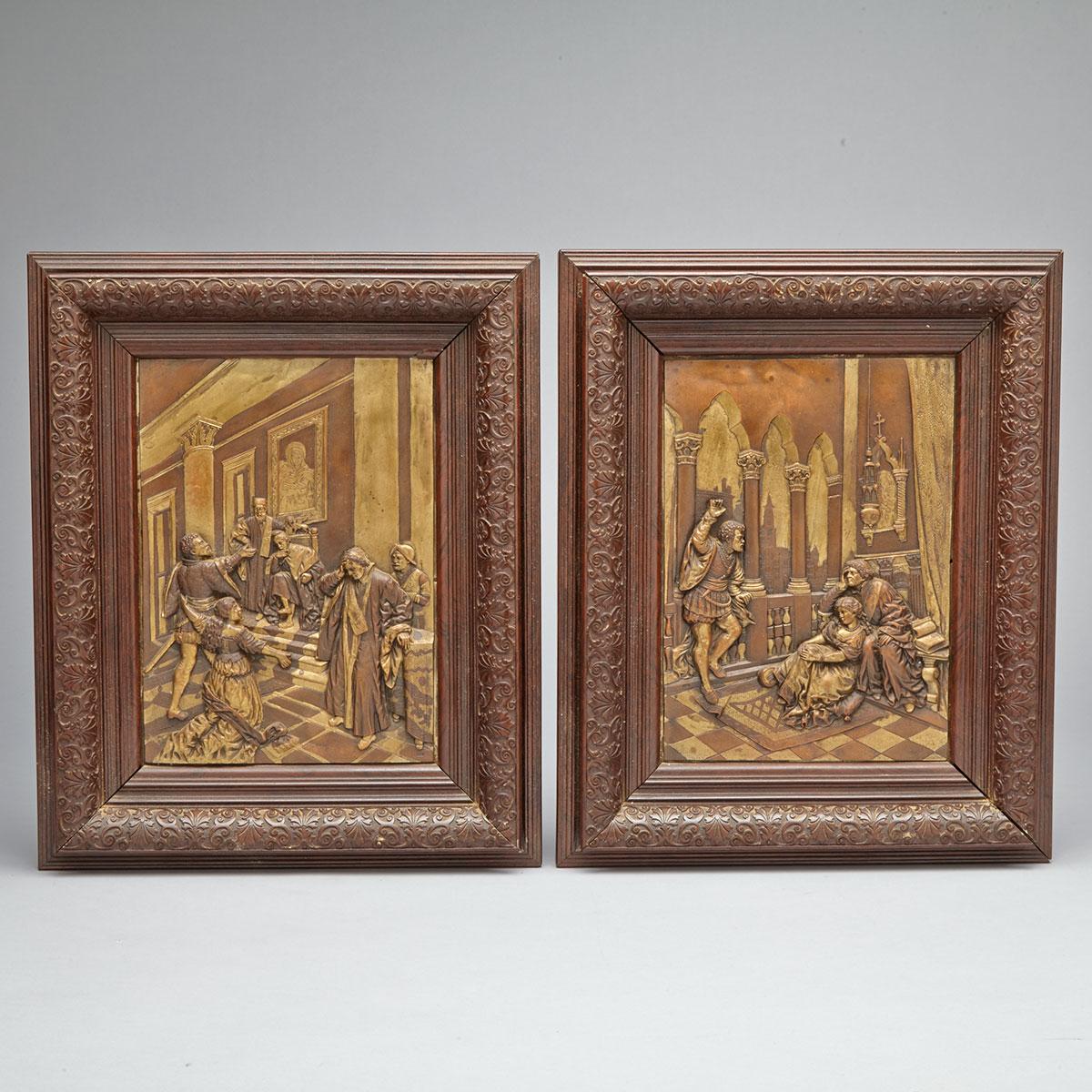 Pair of French Bakelite Framed Electrotype Panels, early 20th century