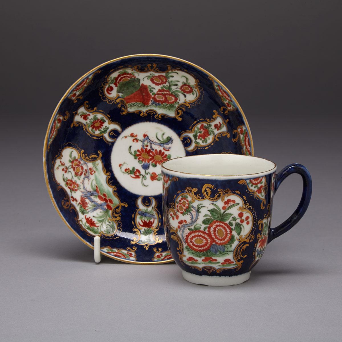 Worcester Scale Blue Ground Coffee Cup and Saucer c.1770