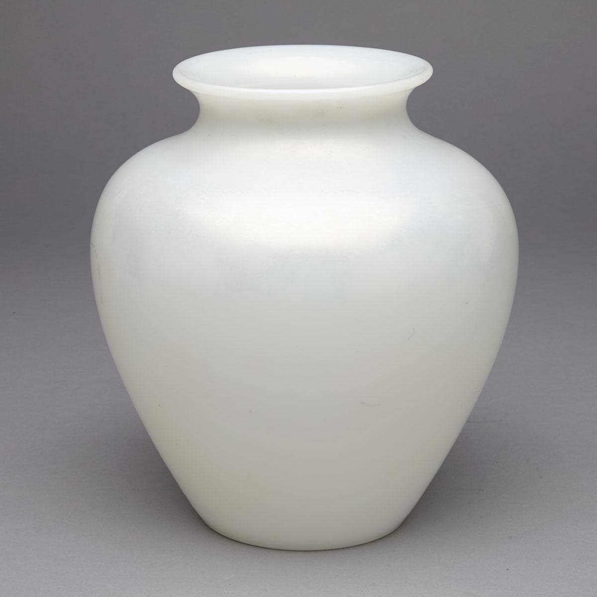 Steuben ‘Calcite’ Iridescent Opaque White Glass Vase, 1920s