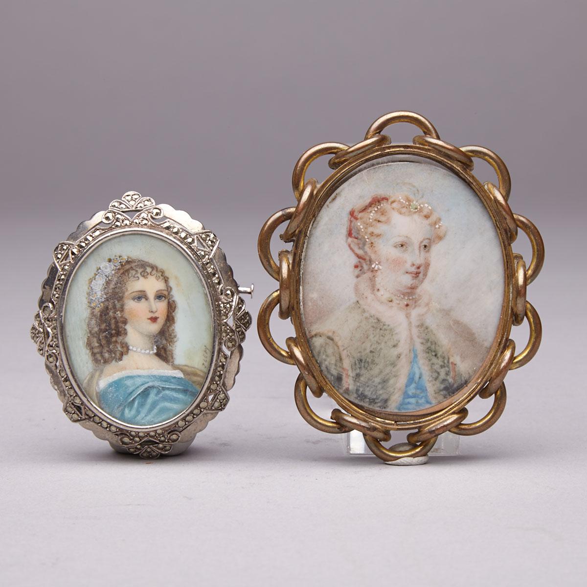 Two Portrait Miniature Brooches, 19th/early 20th century