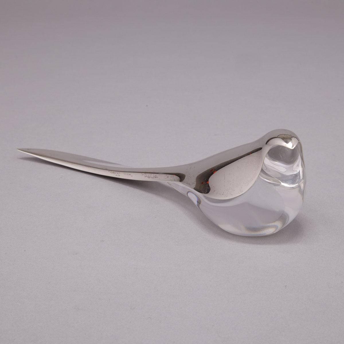 Danish Silver and Glass Wagtail Letter Opener/Paperweight, #485, Allan Scharff for Georg Jensen, late 20th century