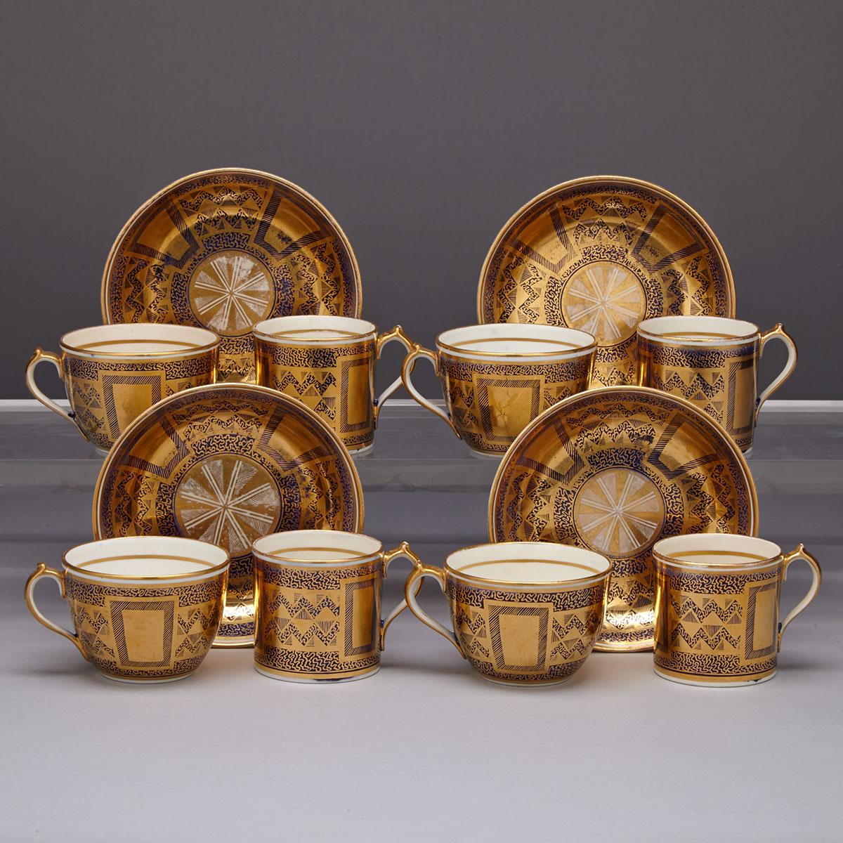 Four Miles Mason Blue and Gilt Decorated Trios, early 19th century
