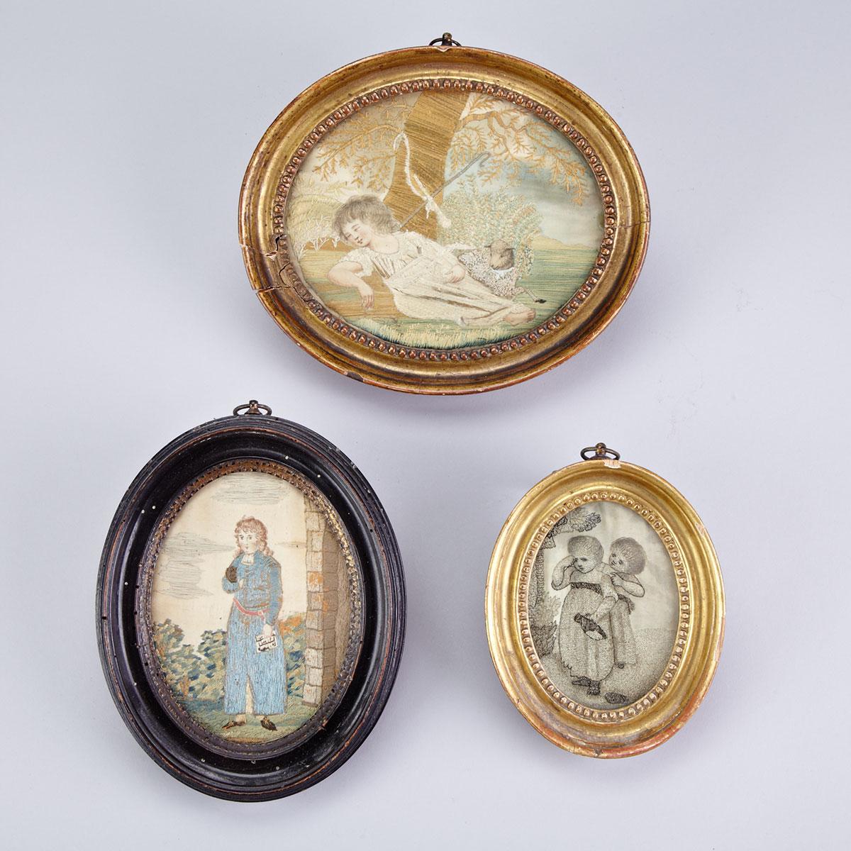 Group of Three Georgian Needlework  Pictures, 18th century