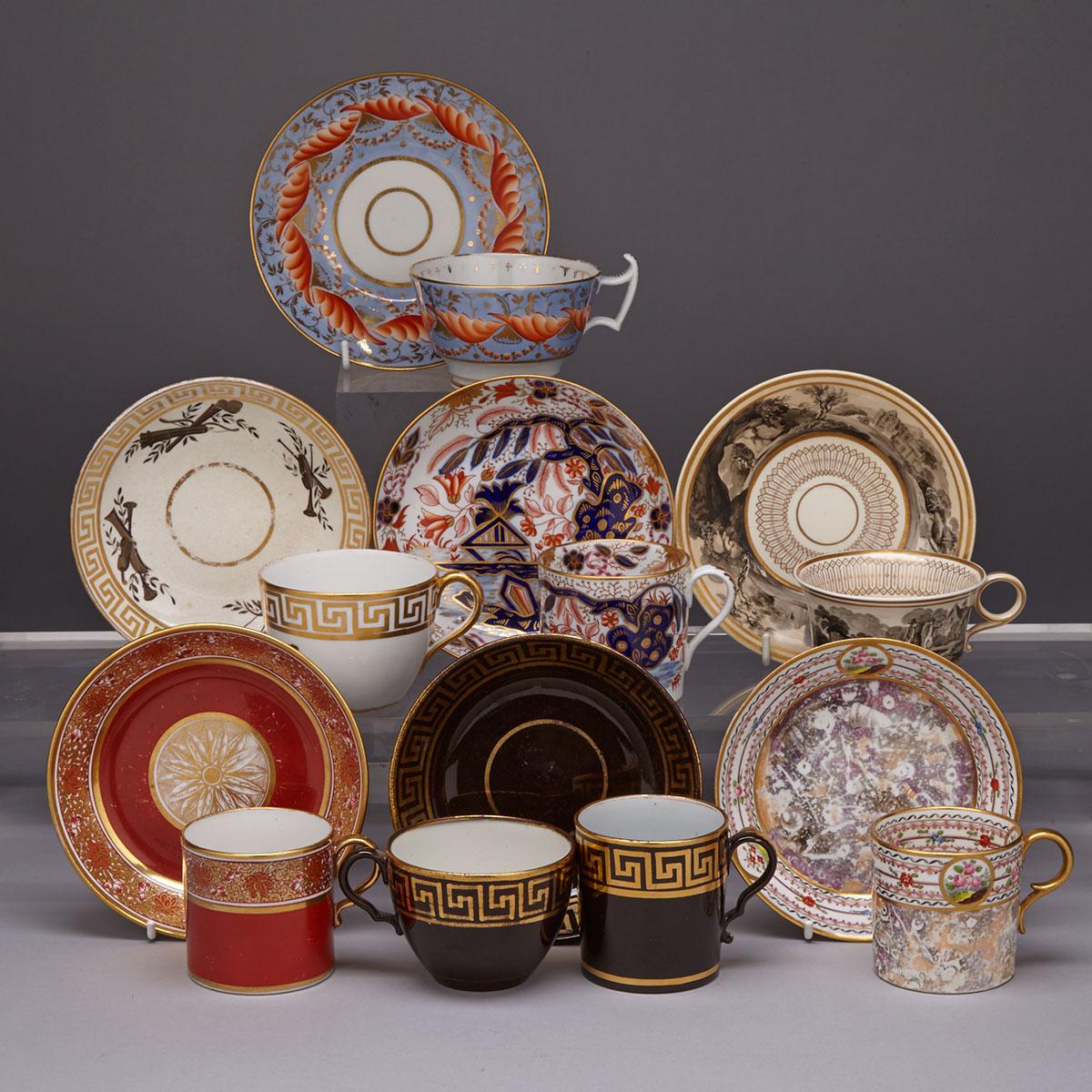 Six Various English Porcelain Cups and Saucers and a Trio, early 19th century