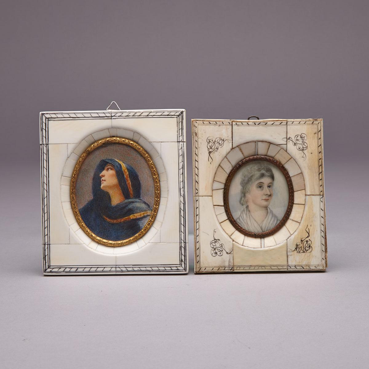 Two Continental School Portrait Miniatures on Ivory, 19th/early 20th century