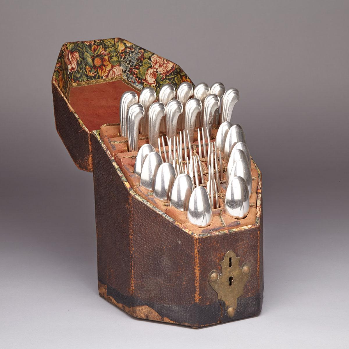 Twelve Continental Silver Knives, Twelve Forks and Eleven Spoons late 18th century
