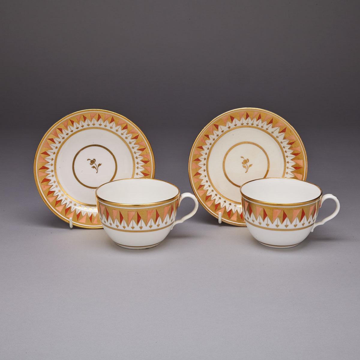 Pair of Copeland & Garrett Orange and Gilt Decorated Breakfast Cups and Saucers, c.1840