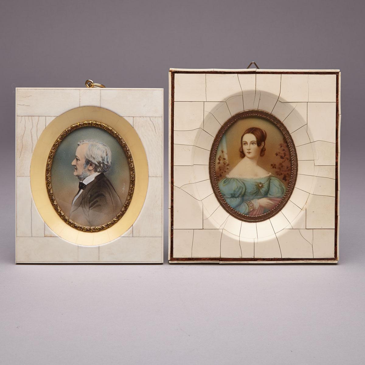 Two Continental Portrait Miniatures on Ivory, 19th/early 20th century