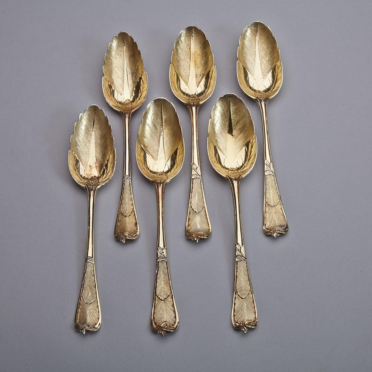 Six George II Silver-Gilt Berry Spoons, London, c.1749-56