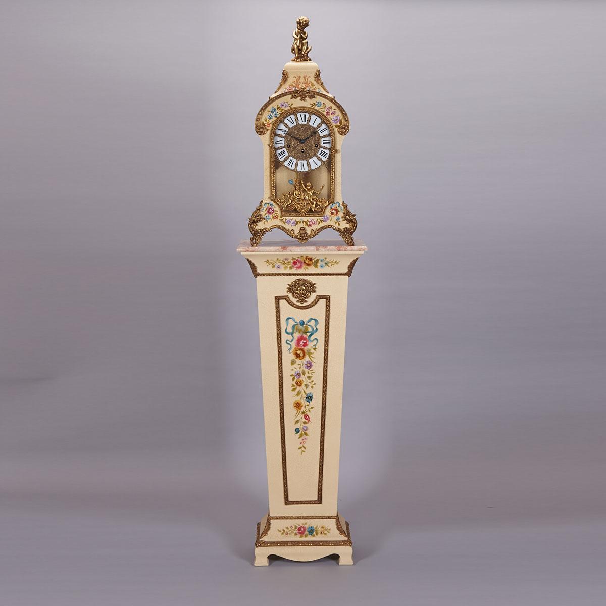 Louis XV Style Ormolu Mounted Painted Bracket Clock on Pedestal, mid 20th century
