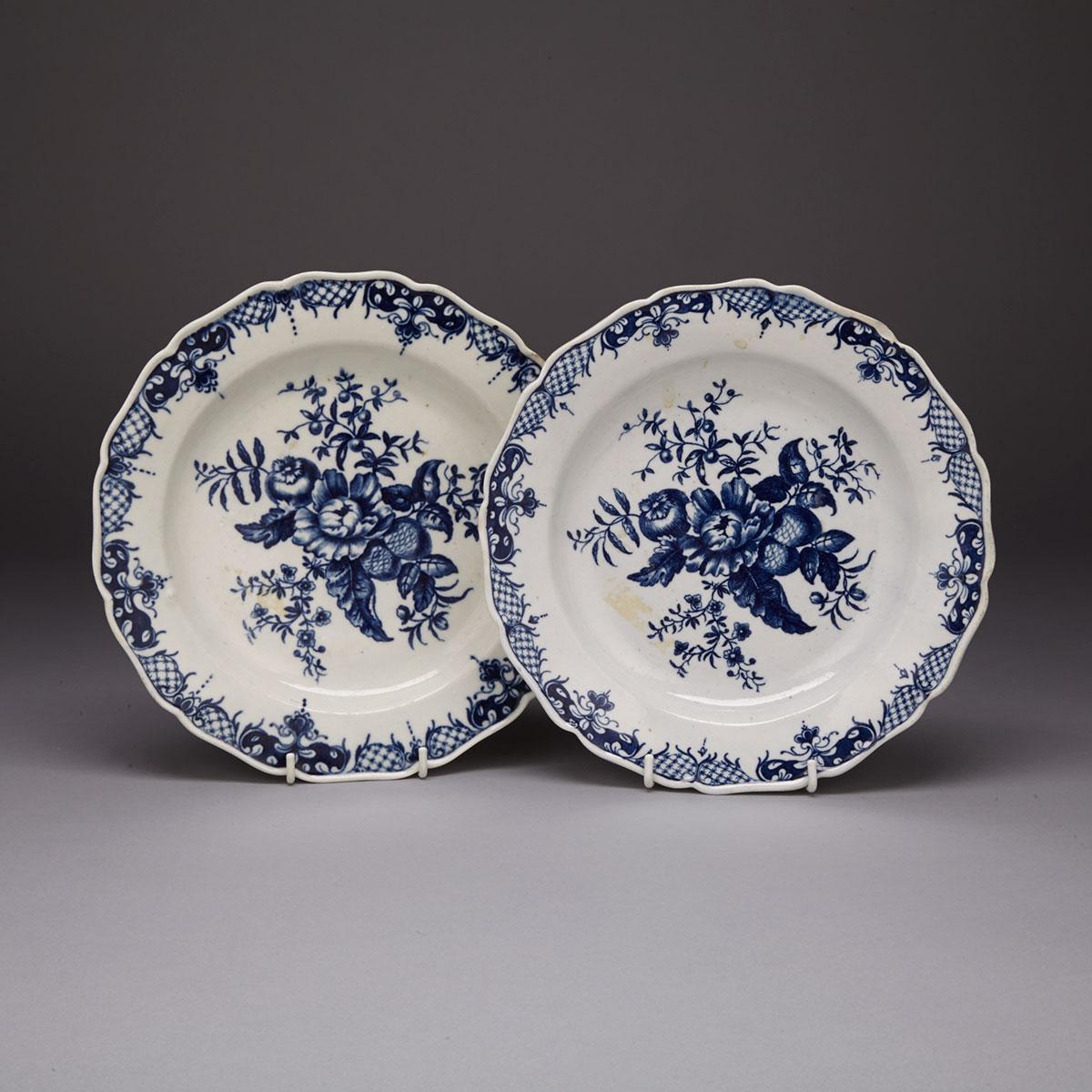 Two Worcester Blue Printed ‘Pine Cone’ Pattern Plates, c.1775