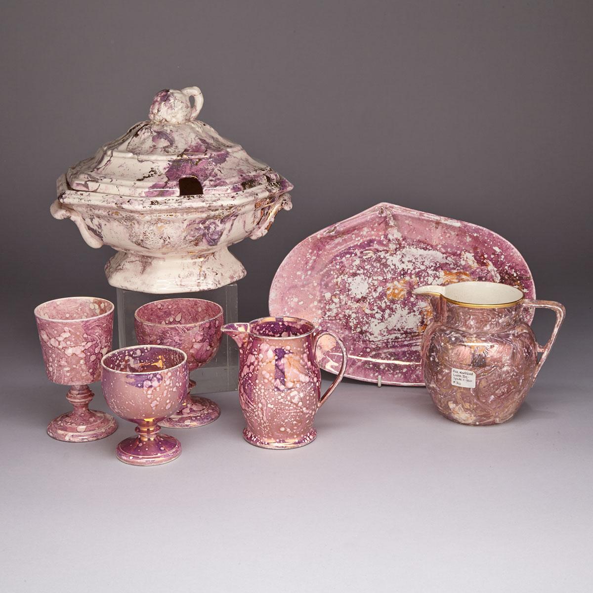Group of Pink Lustre Wares. 19th century