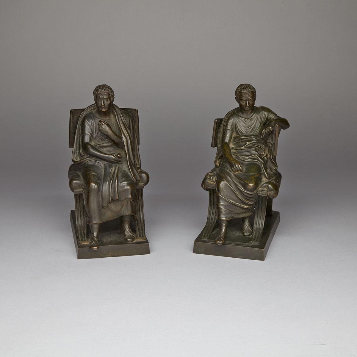 Pair of French Patinated Bronze Figures of Greek Philosophers, 19th century