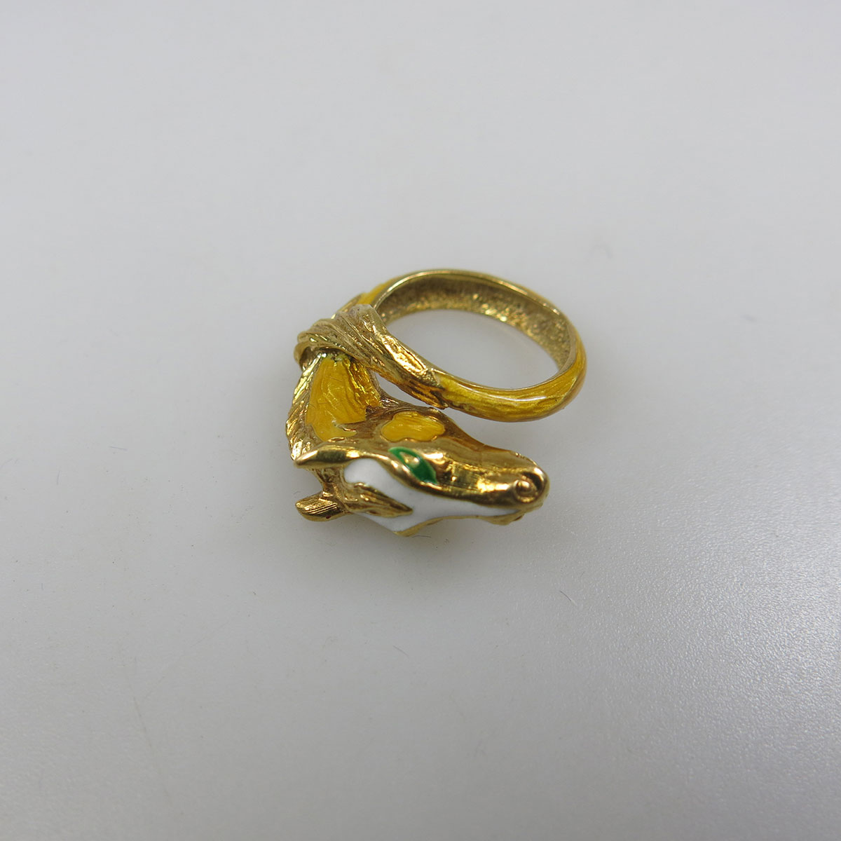 French 18k Yellow Gold Cross-Over Horse-Head Ring