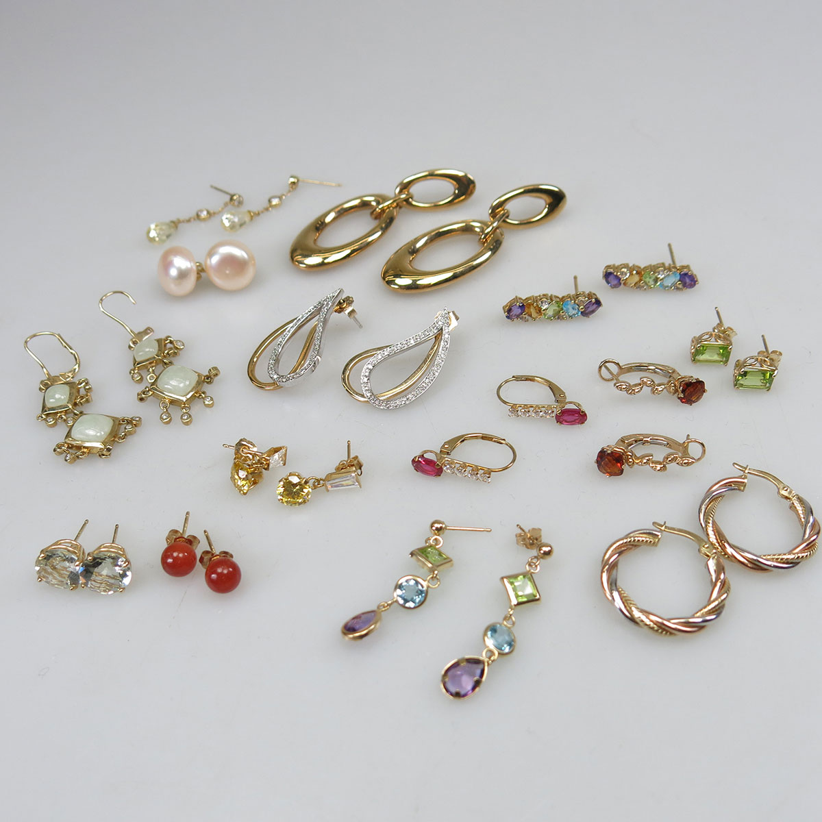 16 Pairs Of 14k Gold Earrings