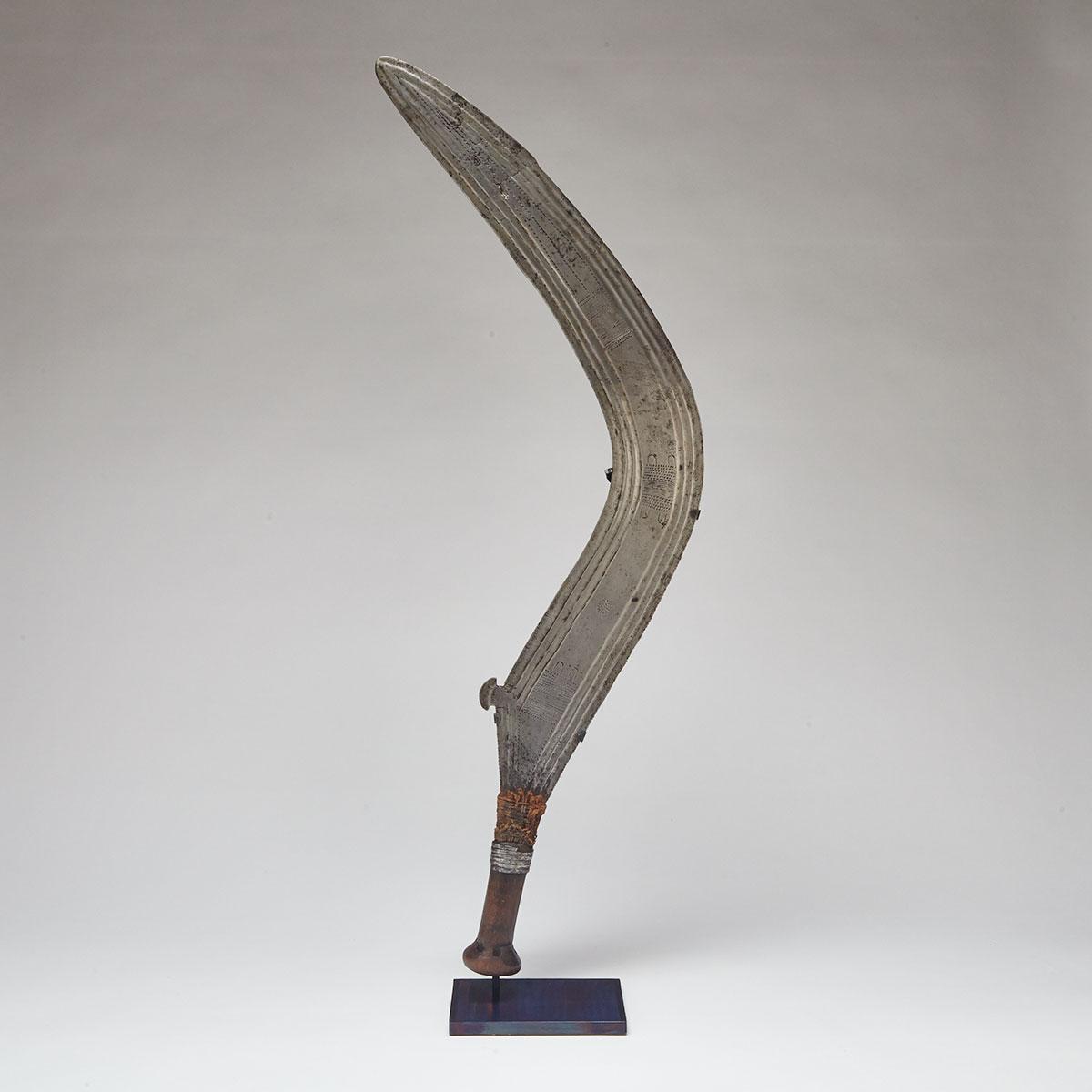 African Bandia, Benge Sickle Sword (Mongelima Mamabele), Zaire, 19th/20th century