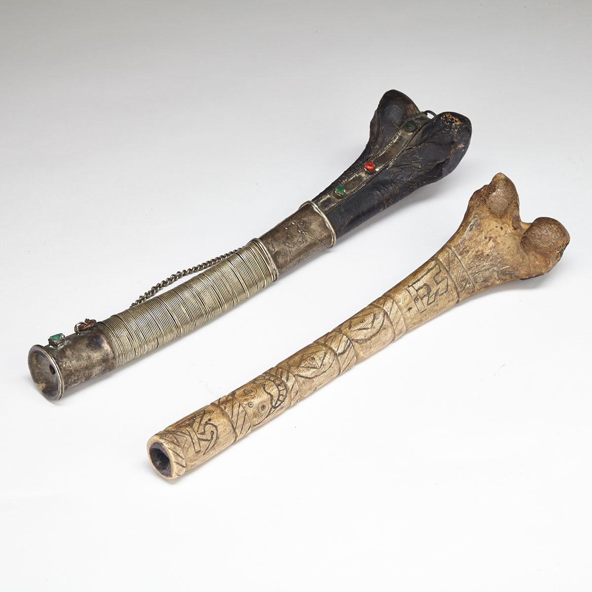 Two Tibetan Bhuddist Thighbone Trumpets (Kangling), 20th century