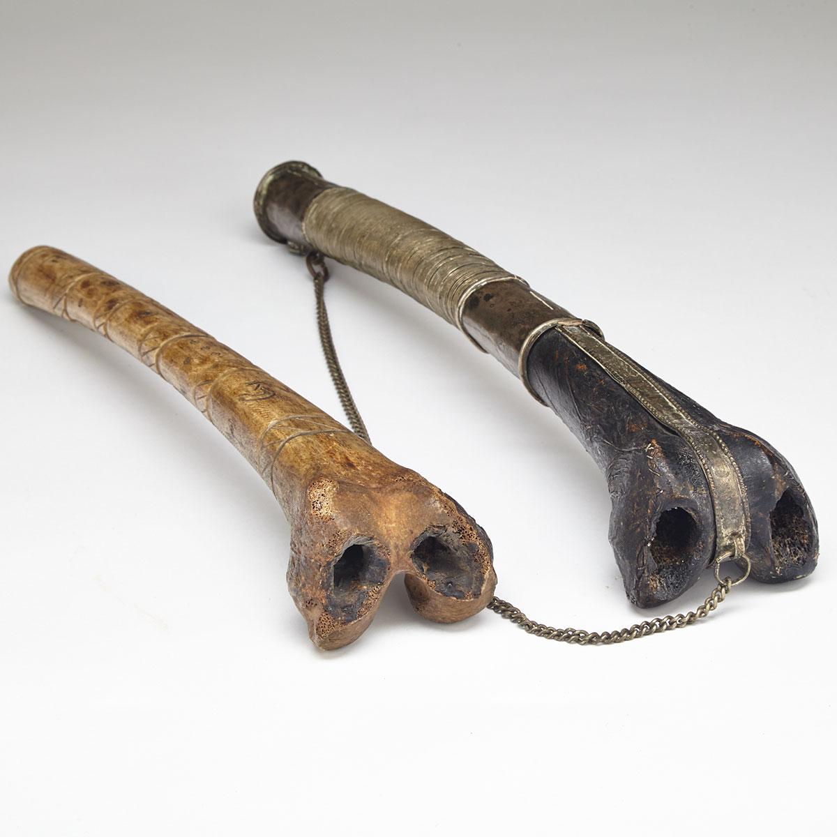 Two Tibetan Bhuddist Thighbone Trumpets (Kangling), 20th century