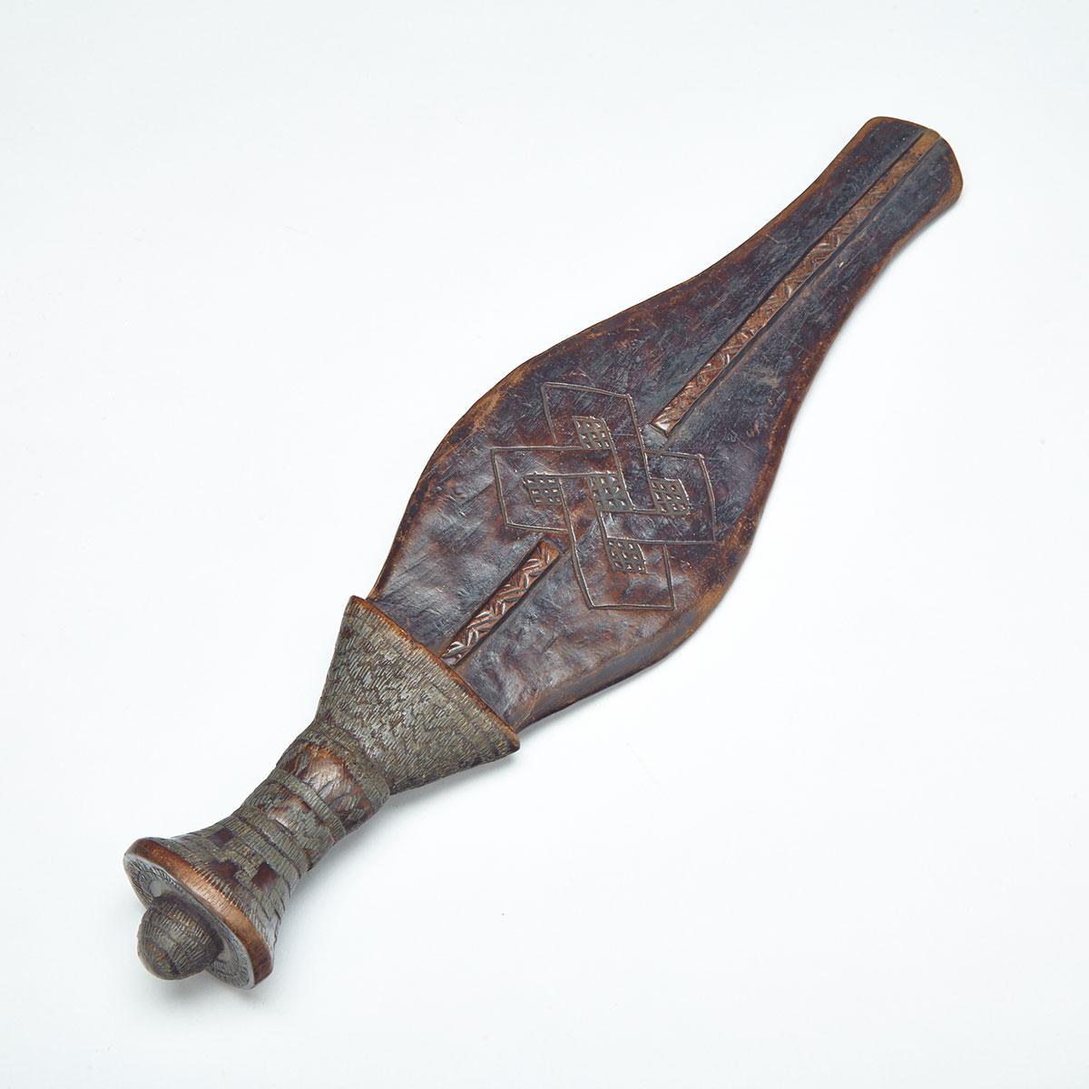 African Kuba Ceremonial Wooden Knife (Ikula), 19th century