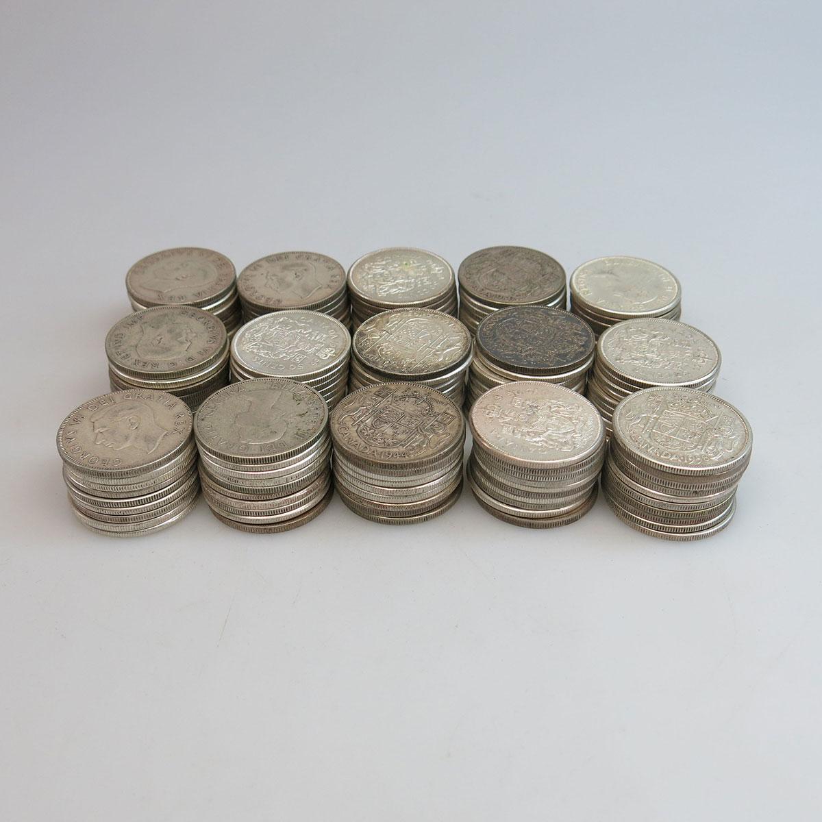149 Various Canadian Silver Fifty Cent Coins