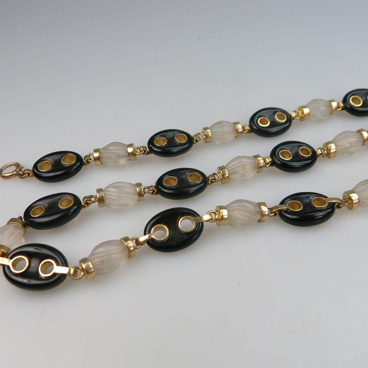 14k Yellow Gold, Onyx And Rock Crystal Bracelet And Endless Necklace