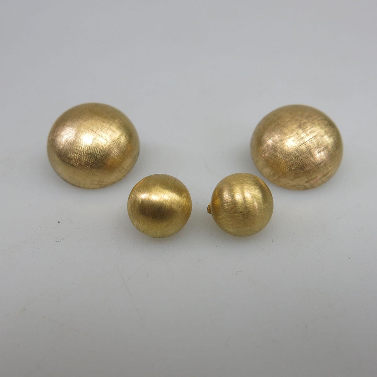 2 Pairs Of 14k Yellow Gold Clip-Back Dome Earrings