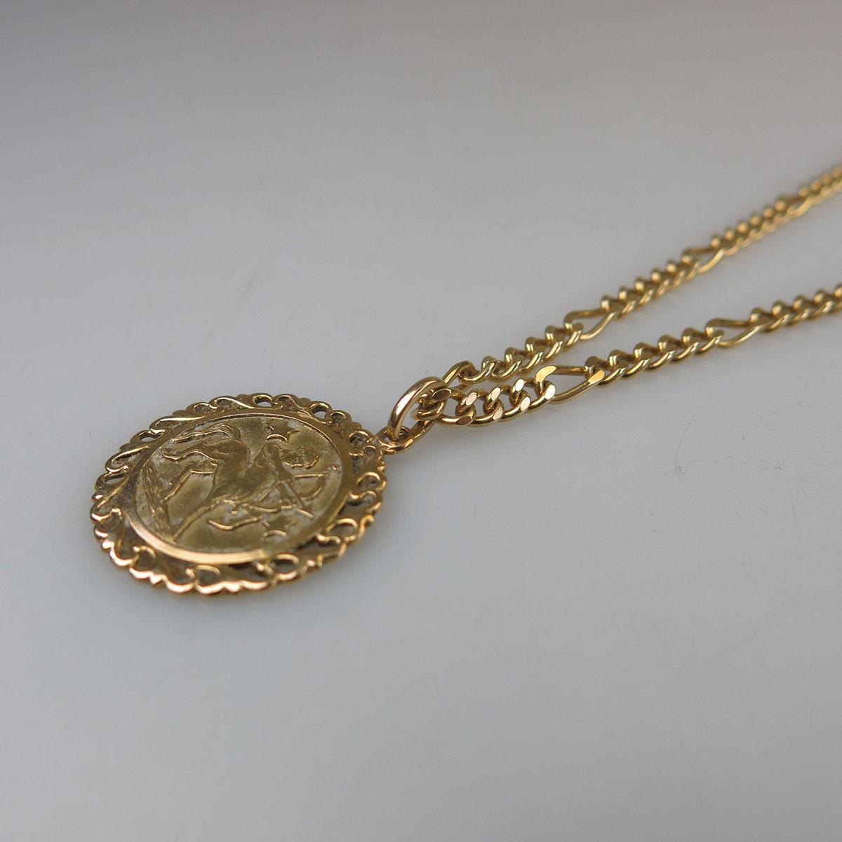 18k Yellow Gold Curb Link Chain And Pendant